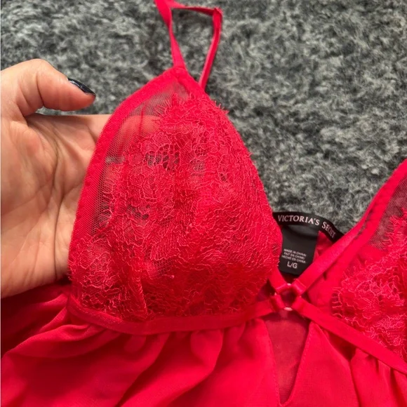 Victorias Secret red lace/ sheer babydoll - Picture 3 of 7